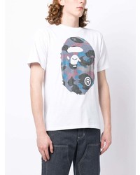 weißes bedrucktes T-Shirt mit einem Rundhalsausschnitt von A Bathing Ape