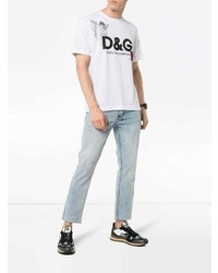 weißes bedrucktes T-Shirt mit einem Rundhalsausschnitt von Dolce & Gabbana