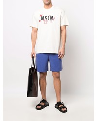 weißes bedrucktes T-Shirt mit einem Rundhalsausschnitt von MSGM