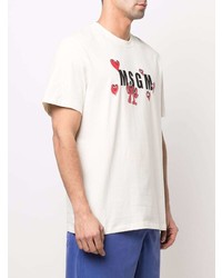 weißes bedrucktes T-Shirt mit einem Rundhalsausschnitt von MSGM