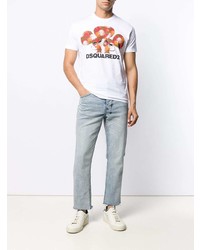 weißes bedrucktes T-Shirt mit einem Rundhalsausschnitt von DSQUARED2