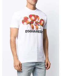 weißes bedrucktes T-Shirt mit einem Rundhalsausschnitt von DSQUARED2