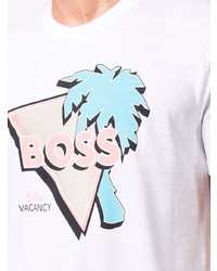 weißes bedrucktes T-Shirt mit einem Rundhalsausschnitt von BOSS