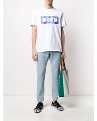 weißes bedrucktes T-Shirt mit einem Rundhalsausschnitt von MSGM