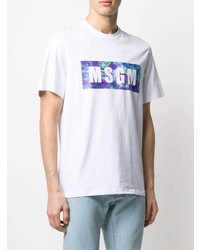 weißes bedrucktes T-Shirt mit einem Rundhalsausschnitt von MSGM