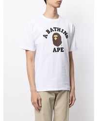 weißes bedrucktes T-Shirt mit einem Rundhalsausschnitt von A Bathing Ape