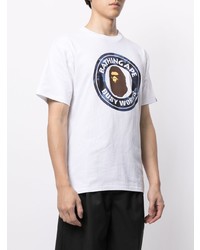 weißes bedrucktes T-Shirt mit einem Rundhalsausschnitt von A Bathing Ape