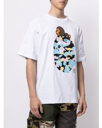 weißes bedrucktes T-Shirt mit einem Rundhalsausschnitt von A Bathing Ape