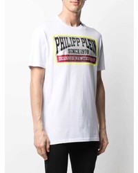 weißes bedrucktes T-Shirt mit einem Rundhalsausschnitt von Philipp Plein