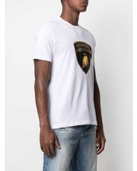 weißes bedrucktes T-Shirt mit einem Rundhalsausschnitt von Automobili Lamborghini