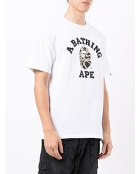 weißes bedrucktes T-Shirt mit einem Rundhalsausschnitt von A Bathing Ape