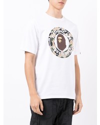 weißes bedrucktes T-Shirt mit einem Rundhalsausschnitt von A Bathing Ape