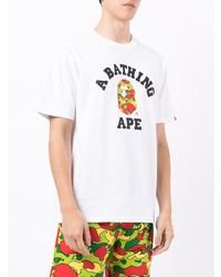 weißes bedrucktes T-Shirt mit einem Rundhalsausschnitt von A Bathing Ape