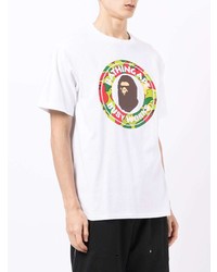 weißes bedrucktes T-Shirt mit einem Rundhalsausschnitt von A Bathing Ape