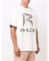 weißes bedrucktes T-Shirt mit einem Rundhalsausschnitt von Rhude