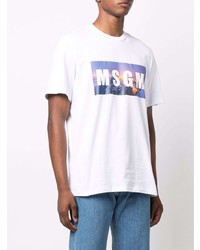 weißes bedrucktes T-Shirt mit einem Rundhalsausschnitt von MSGM