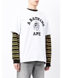 weißes bedrucktes T-Shirt mit einem Rundhalsausschnitt von A Bathing Ape