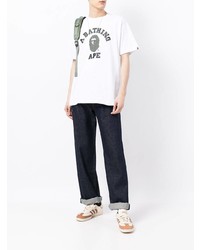 weißes bedrucktes T-Shirt mit einem Rundhalsausschnitt von A Bathing Ape