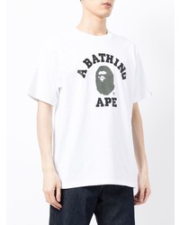 weißes bedrucktes T-Shirt mit einem Rundhalsausschnitt von A Bathing Ape