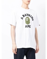 weißes bedrucktes T-Shirt mit einem Rundhalsausschnitt von A Bathing Ape