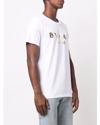 weißes bedrucktes T-Shirt mit einem Rundhalsausschnitt von Balmain