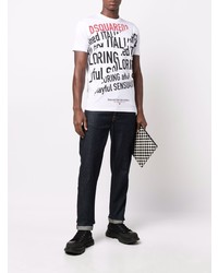 weißes bedrucktes T-Shirt mit einem Rundhalsausschnitt von DSQUARED2