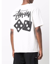 weißes bedrucktes T-Shirt mit einem Rundhalsausschnitt von Stussy