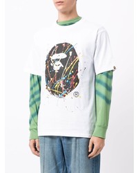 weißes bedrucktes T-Shirt mit einem Rundhalsausschnitt von A Bathing Ape