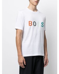 weißes bedrucktes T-Shirt mit einem Rundhalsausschnitt von BOSS