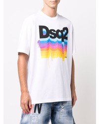 weißes bedrucktes T-Shirt mit einem Rundhalsausschnitt von DSQUARED2