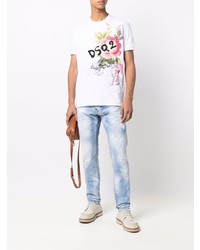 weißes bedrucktes T-Shirt mit einem Rundhalsausschnitt von DSQUARED2