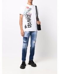 weißes bedrucktes T-Shirt mit einem Rundhalsausschnitt von DSQUARED2