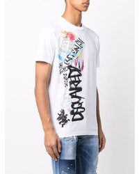 weißes bedrucktes T-Shirt mit einem Rundhalsausschnitt von DSQUARED2