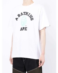 weißes bedrucktes T-Shirt mit einem Rundhalsausschnitt von A Bathing Ape