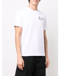 weißes bedrucktes T-Shirt mit einem Rundhalsausschnitt von Ea7 Emporio Armani