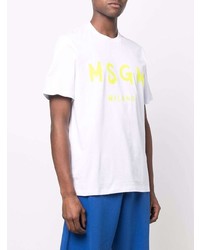 weißes bedrucktes T-Shirt mit einem Rundhalsausschnitt von MSGM