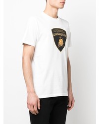 weißes bedrucktes T-Shirt mit einem Rundhalsausschnitt von Automobili Lamborghini