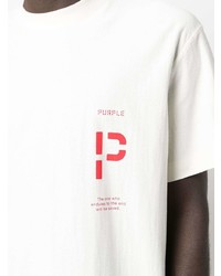 weißes bedrucktes T-Shirt mit einem Rundhalsausschnitt von purple brand