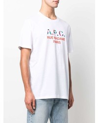 weißes bedrucktes T-Shirt mit einem Rundhalsausschnitt von A.P.C.