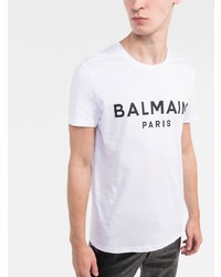 weißes bedrucktes T-Shirt mit einem Rundhalsausschnitt von Balmain