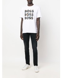 weißes bedrucktes T-Shirt mit einem Rundhalsausschnitt von BOSS