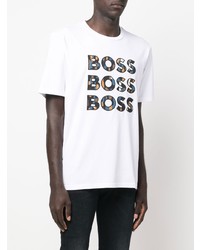 weißes bedrucktes T-Shirt mit einem Rundhalsausschnitt von BOSS