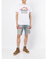 weißes bedrucktes T-Shirt mit einem Rundhalsausschnitt von DSQUARED2