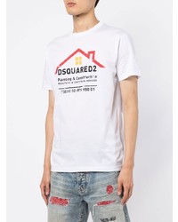 weißes bedrucktes T-Shirt mit einem Rundhalsausschnitt von DSQUARED2