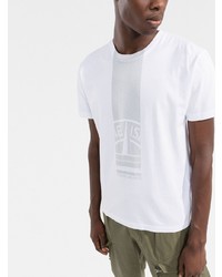 weißes bedrucktes T-Shirt mit einem Rundhalsausschnitt von Stone Island