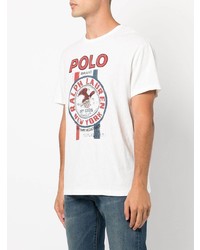 weißes bedrucktes T-Shirt mit einem Rundhalsausschnitt von Polo Ralph Lauren