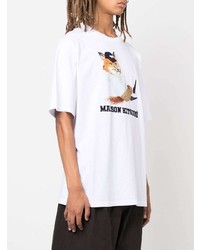 weißes bedrucktes T-Shirt mit einem Rundhalsausschnitt von MAISON KITSUNÉ