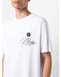 weißes bedrucktes T-Shirt mit einem Rundhalsausschnitt von Philipp Plein