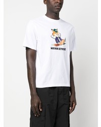 weißes bedrucktes T-Shirt mit einem Rundhalsausschnitt von MAISON KITSUNÉ