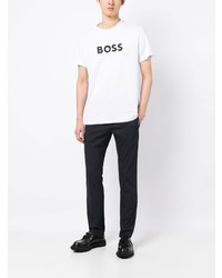 weißes bedrucktes T-Shirt mit einem Rundhalsausschnitt von BOSS